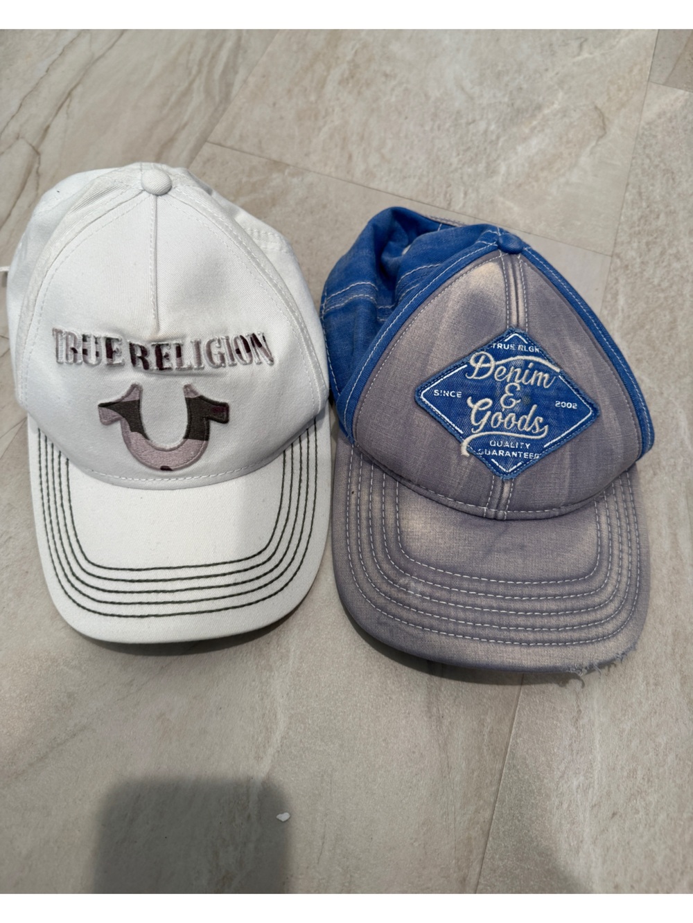 True Religion LOT of 2 baseball Cap White and Blue denim hat